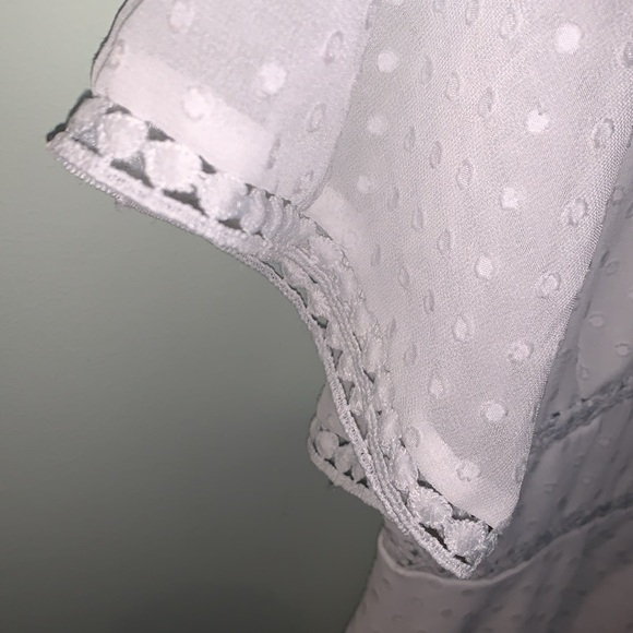 Lulus Fairytale Romance Swiss Dot Sheer Cut Out Tie Back Mini Dress White Medium - Picture 10 of 11
